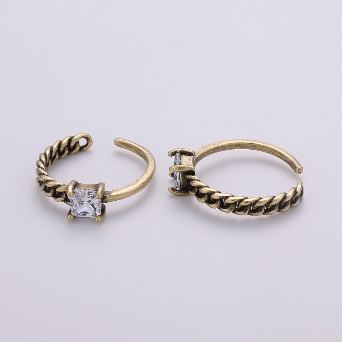 Gold Chain Ring, Statement Ring, Minimalist pLink Chain Ring, Stackable Ring Dainty Ring w/ CZ Stone Antique Gold Ring adjustable  R-023 R-024