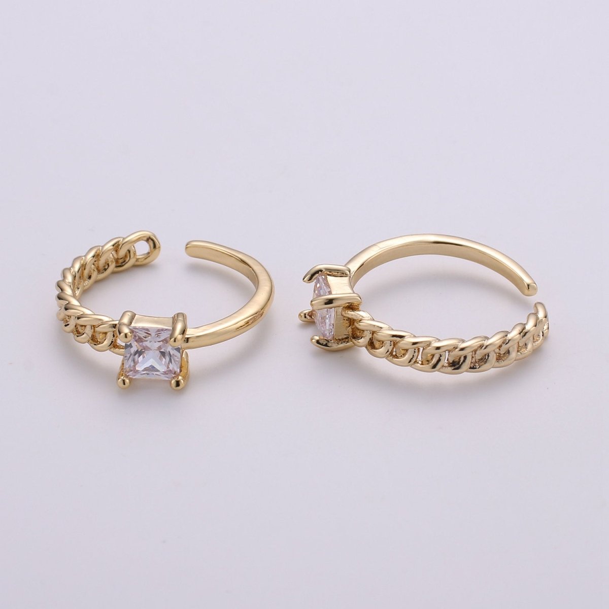 Gold Chain Ring, Statement Ring, Minimalist pLink Chain Ring, Stackable Ring Dainty Ring w/ CZ Stone Antique Gold Ring adjustable  R-023 R-024
