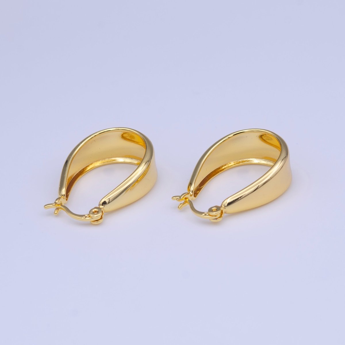 Gold Chubby Chunky U Curved Dome Hoop Latch Earrings | Y-211 - DLUXCA