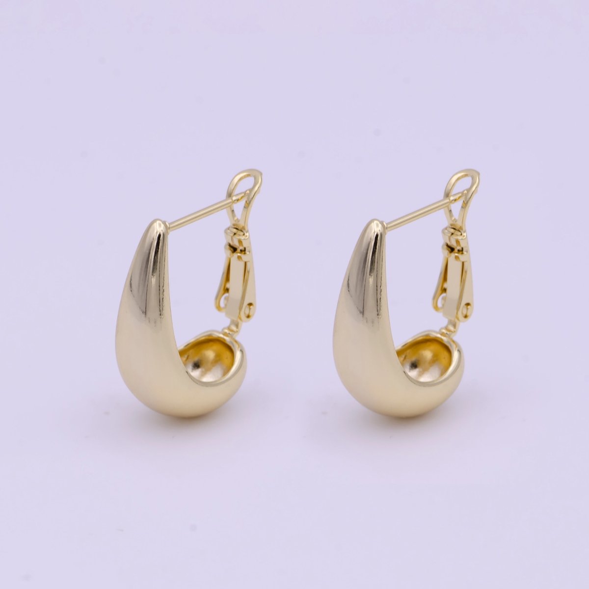Gold Chubby Dome U-Shaped Open Mechanical Latch Earrings | Y-165 - DLUXCA