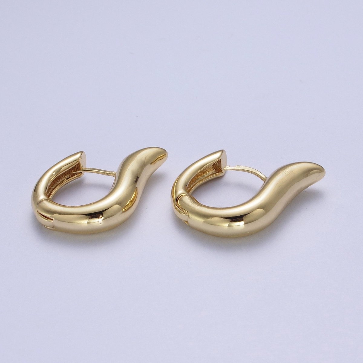 Gold Chunky Geometric Harp Vase 20mm Unique Modern Huggie Hoops Statement Earrings | AE-536 - DLUXCA
