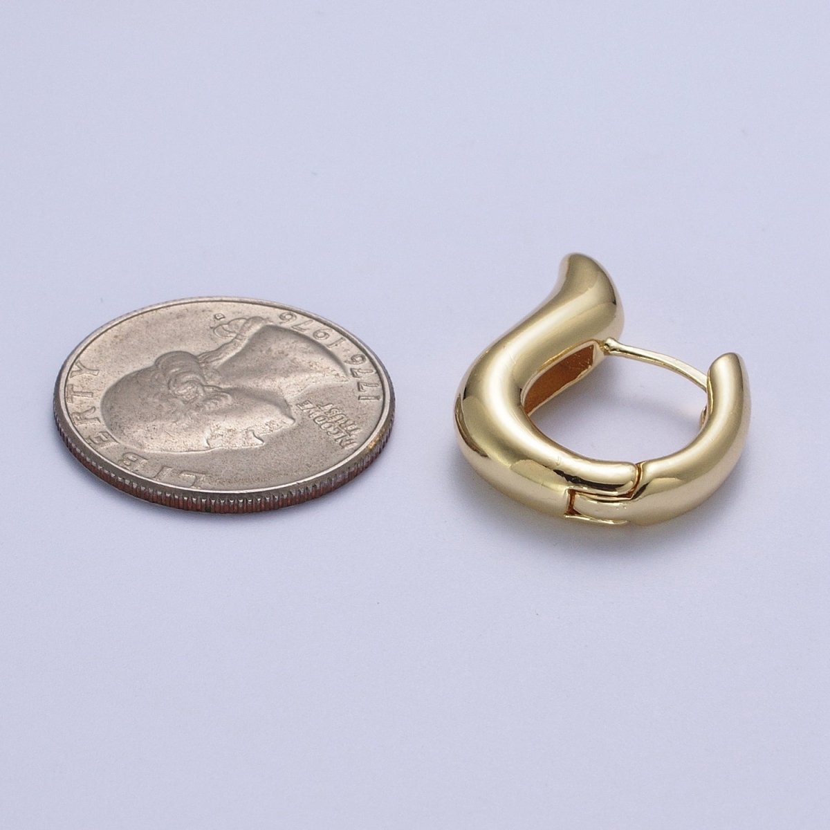 Gold Chunky Geometric Harp Vase 20mm Unique Modern Huggie Hoops Statement Earrings | AE-536 - DLUXCA