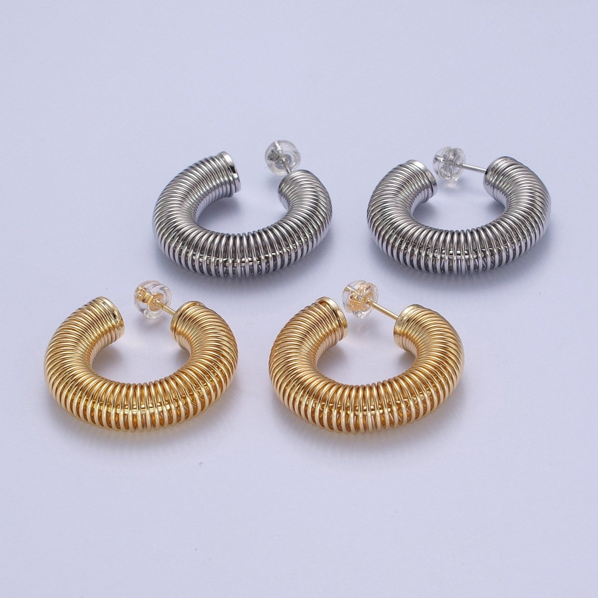 Gold Chunky Medium Sized Spiral Hoops Thick Gold Hoop Earrings Everyday Hoops T-411 T-412