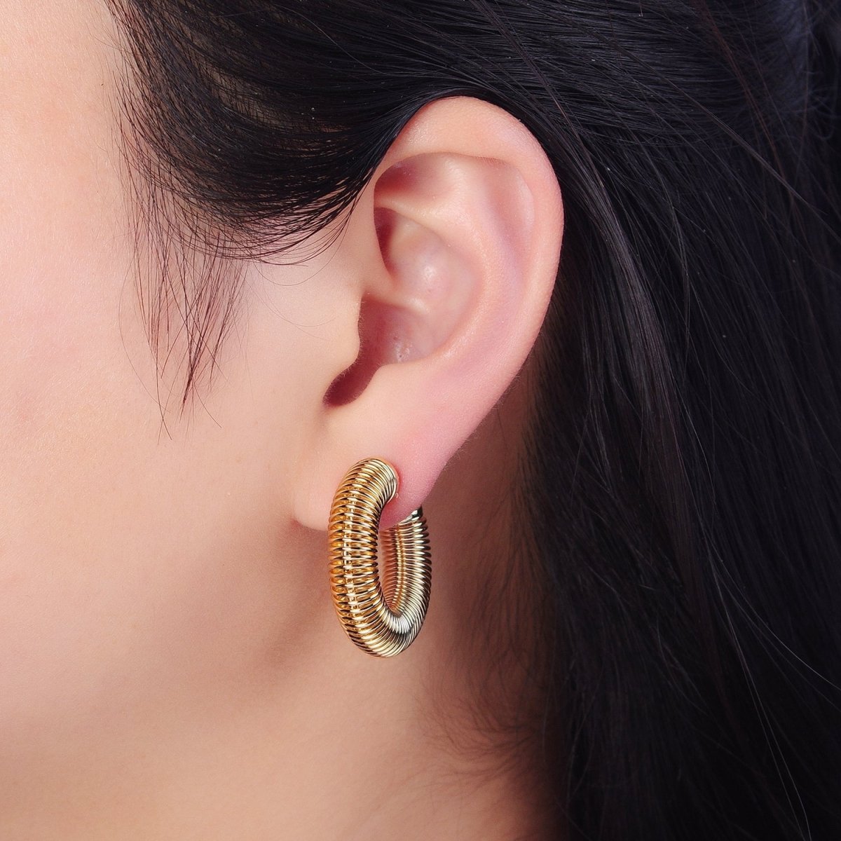 Gold Chunky Medium Sized Spiral Hoops Thick Gold Hoop Earrings Everyday Hoops T-411 T-412