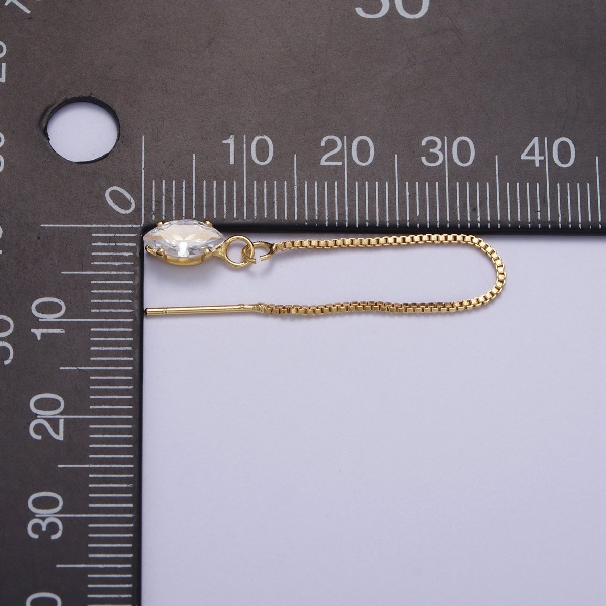 Gold Clear Marquise Cubic Zirconia Box Chain Threader Womens Earrings | AE1016 - DLUXCA