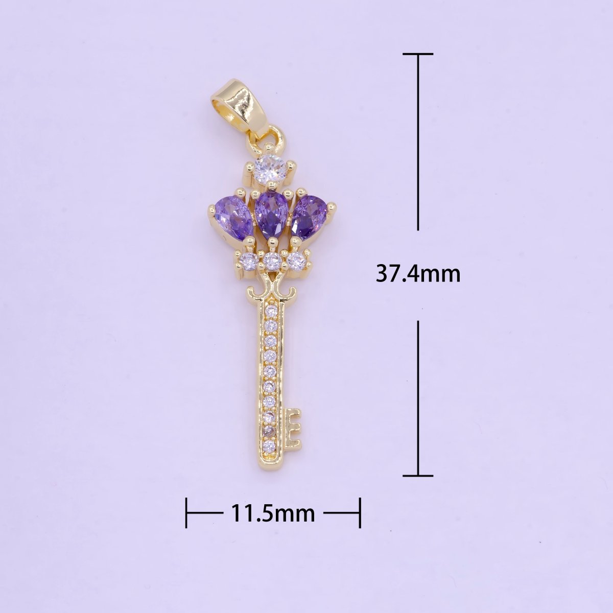 Gold Clear / Purple Crown Key Cubic Zirconia CZ Pendant, Micro Pave Gold Key Charm For Jewelry Necklace Making J-590 J-592
