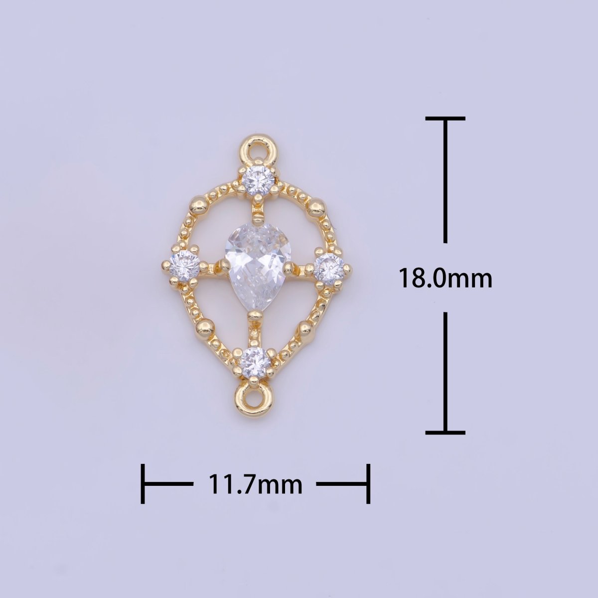 Gold Clear Teardrop CZ Beaded Geometric Link Connector Jewelry Making Supply F-192 G-564