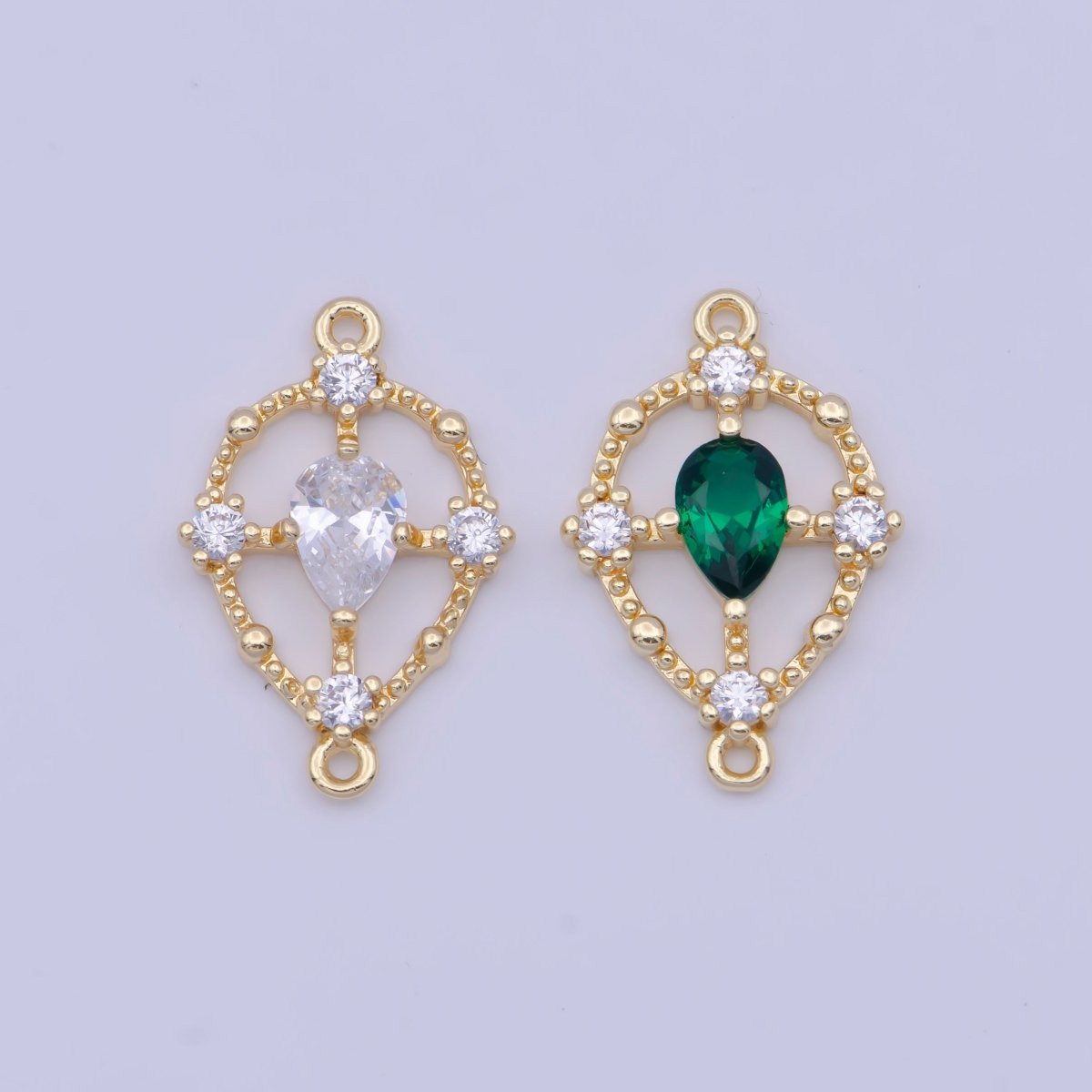 Gold Clear Teardrop CZ Beaded Geometric Link Connector Jewelry Making Supply F-192 G-564