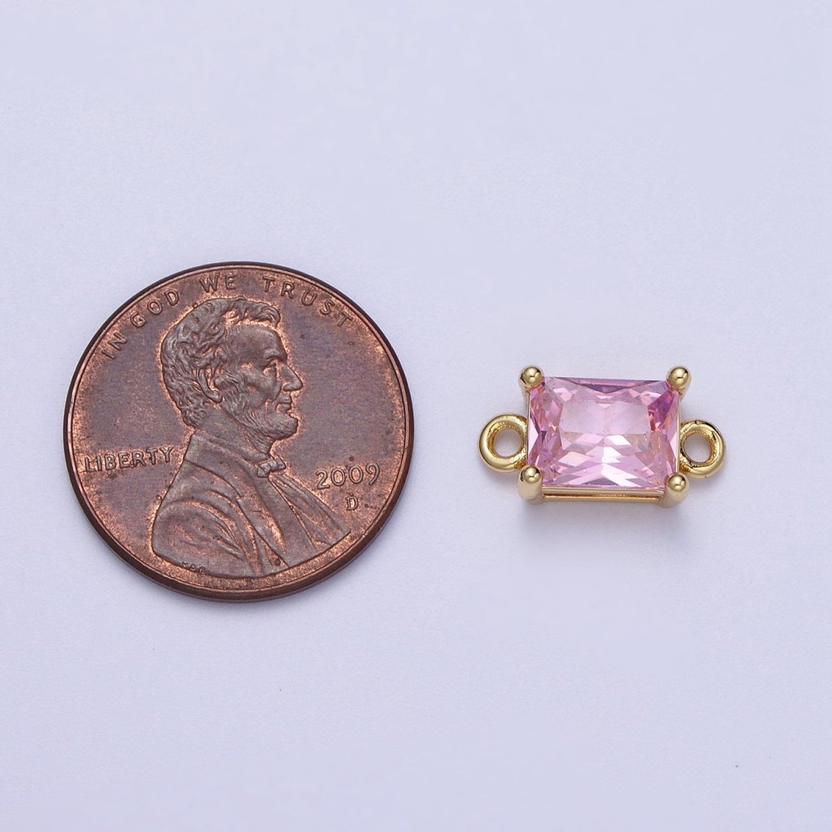 Gold Clear/Pink CZ Baguette Rectangular Cubic Zirconia Connector Jewelry Supply G-573 G-574