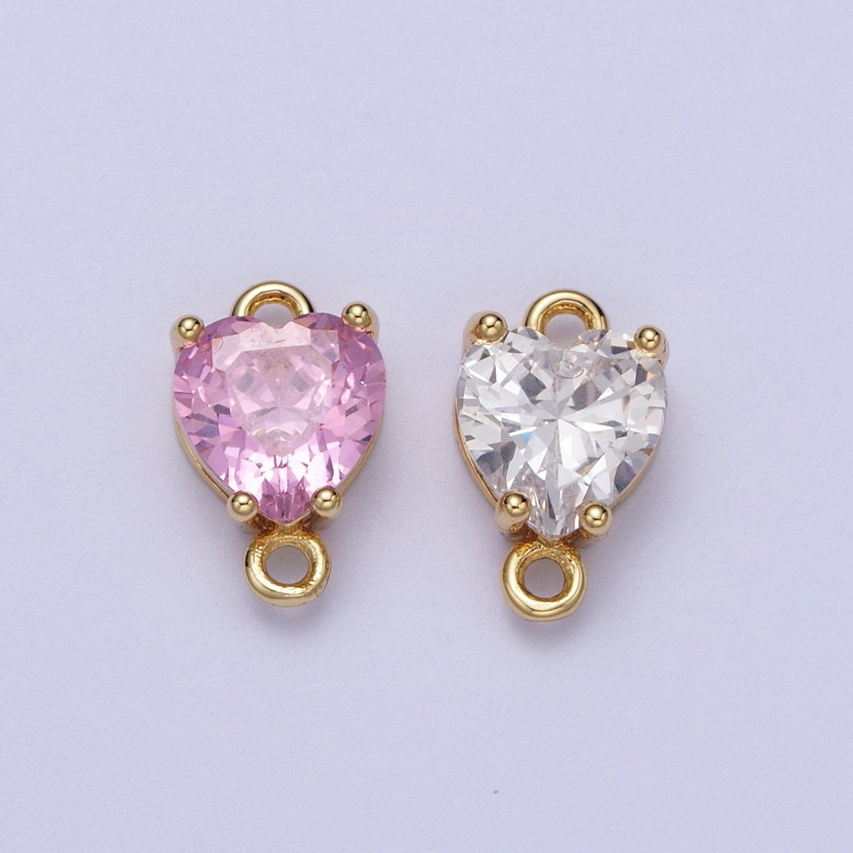 Gold Clear/Pink Link CZ Heart Love Cubic Zirconia Connector For Necklace Bracelet Jewelry Making G-579 G-580