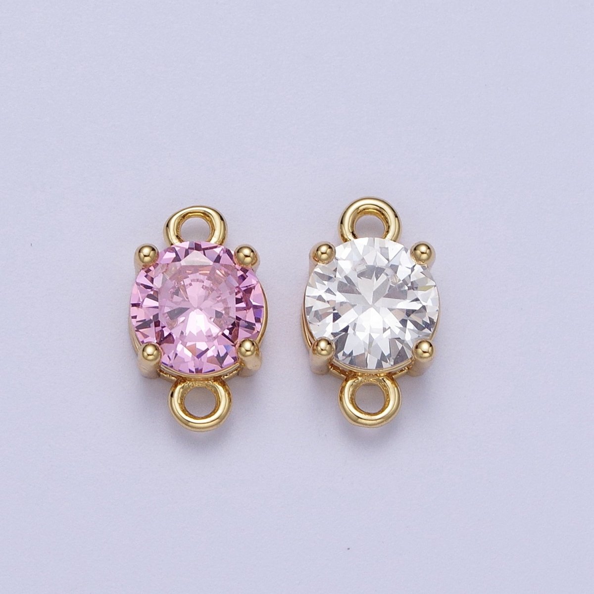 Gold Clear/Pink Link CZ Round Cubic Zirconia Connector For Necklace Bracelet Jewelry Making G-577 G-578