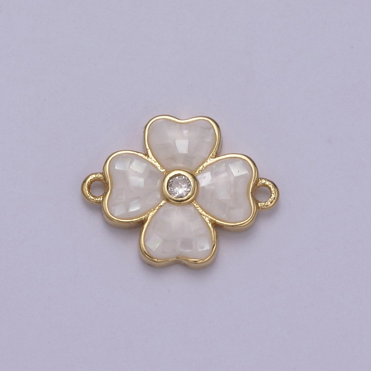 Gold Clover Charm Connector Silver White Shell Lucky Flower Leaf Shaped Connector with 2 Hole - Jewelry Supplies F-705 F-706