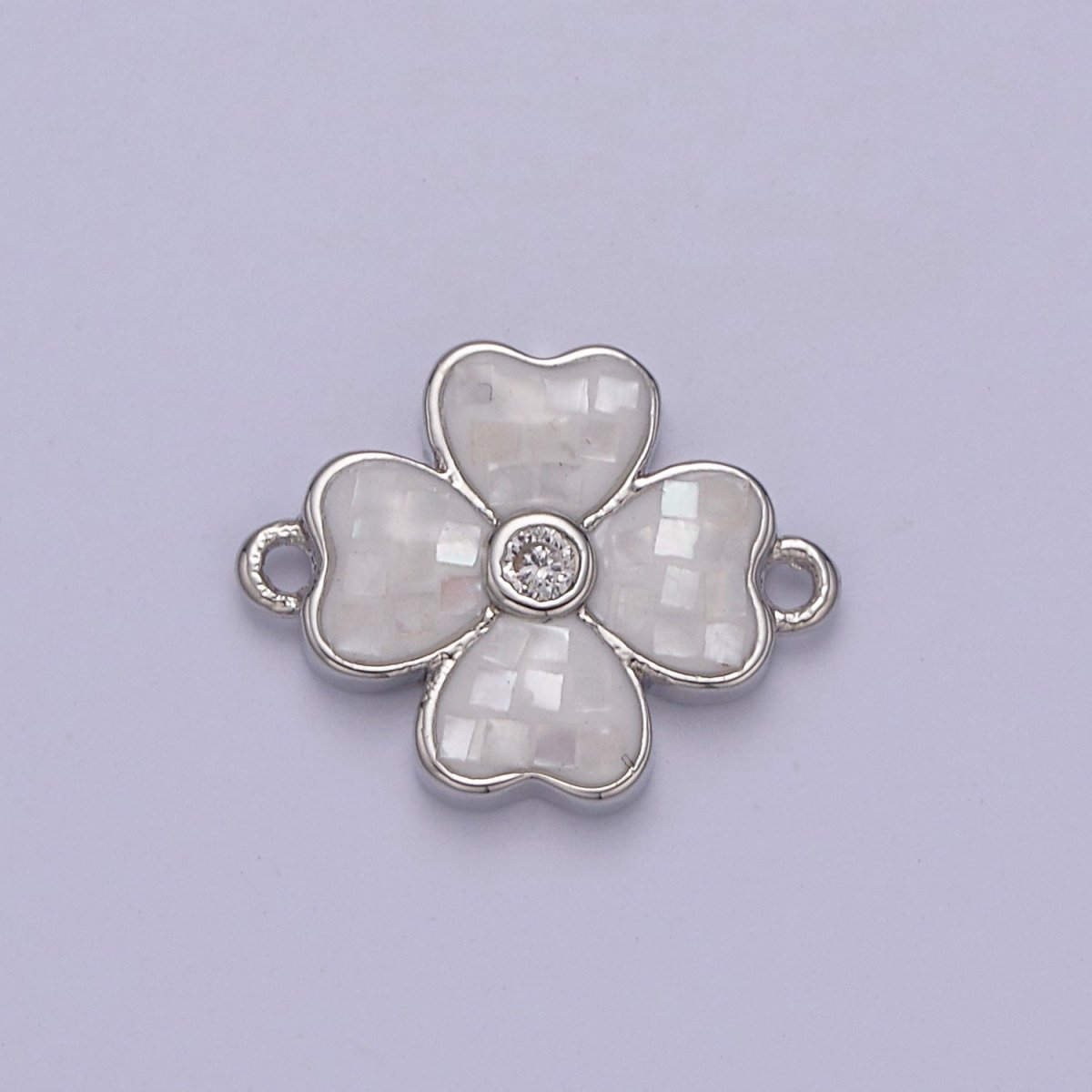 Gold Clover Charm Connector Silver White Shell Lucky Flower Leaf Shaped Connector with 2 Hole - Jewelry Supplies F-705 F-706