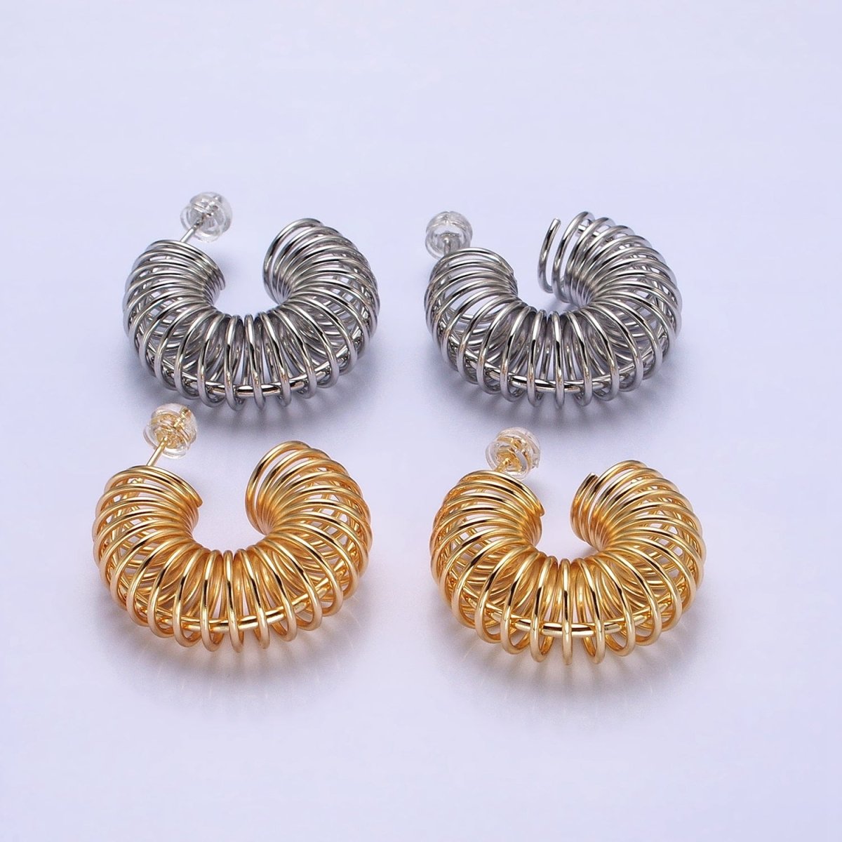 Gold Coil Wire Gold Hoop Earrings, Spiral Hoops Gold Twisted Earrings Spiral Earring AB933 AB935