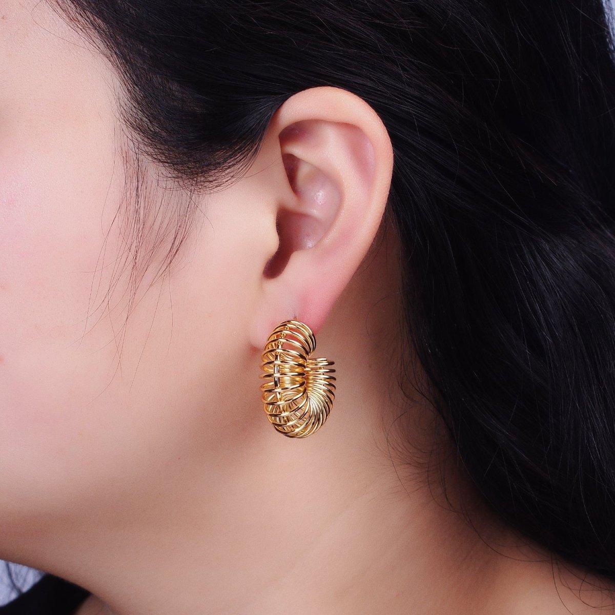Gold Coil Wire Gold Hoop Earrings, Spiral Hoops Gold Twisted Earrings Spiral Earring AB933 AB935