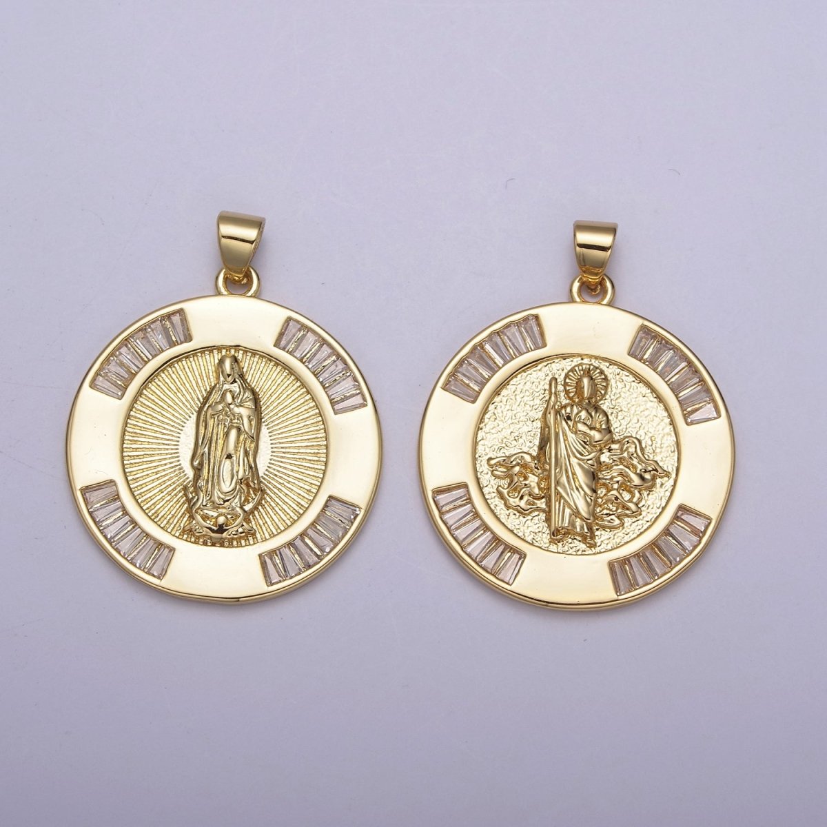 Gold Coin Medallion Religious Pendant Saint Jude / Lady Guadalupe Virgin Mary Charm for Jewelry Making Supply H-733 H-734