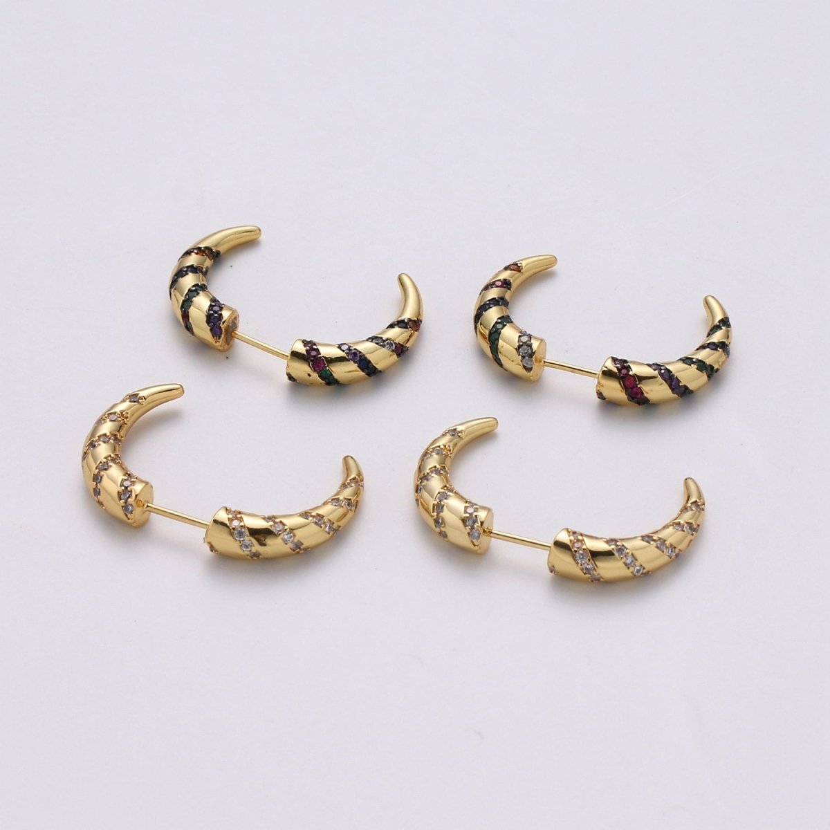 Gold Crescent moon earrings / Horn earrings / Half Moon Earrings / Celestial Stud earrings Micro Pave Earring Boho earrings Gift For Her, K-567