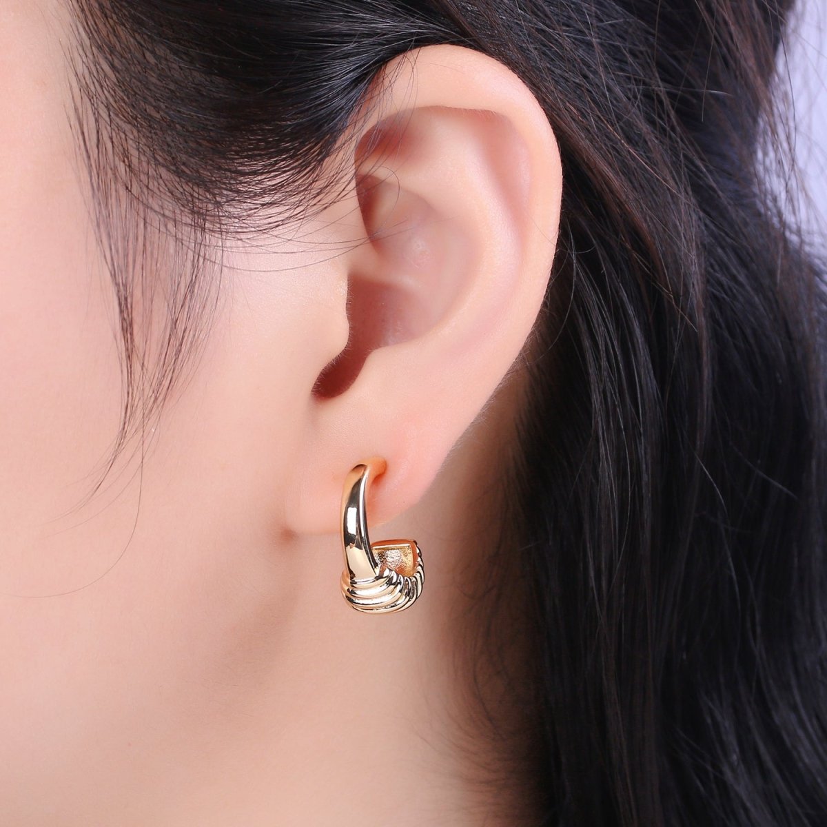 Gold Croissant Hoops Light Weight • Modern Chunky Hypoallergenic Earrings • Gift For Her T-237 - DLUXCA