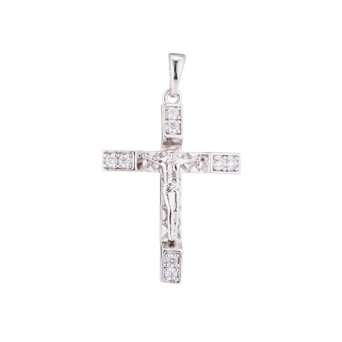 Gold Cross Cubic Zirconia Jesus Christ Crucifix Cross Pendant Charm for Jewelry Making Supplies Findings H-121