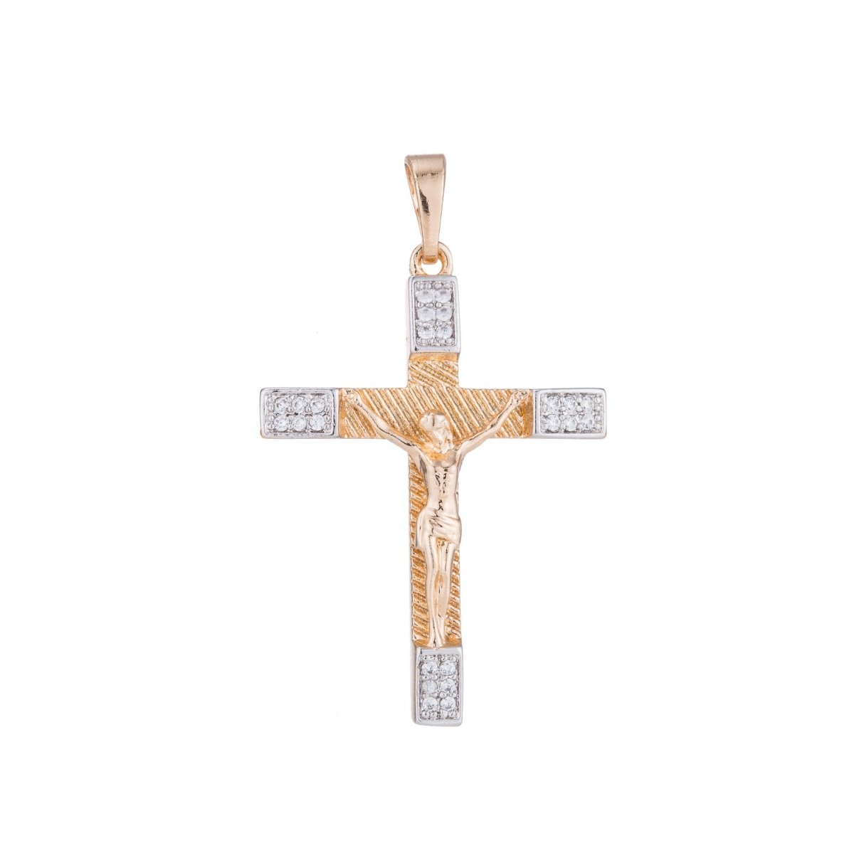 Gold Cross Cubic Zirconia Jesus Christ Crucifix Cross Pendant Charm for Jewelry Making Supplies Findings H-121