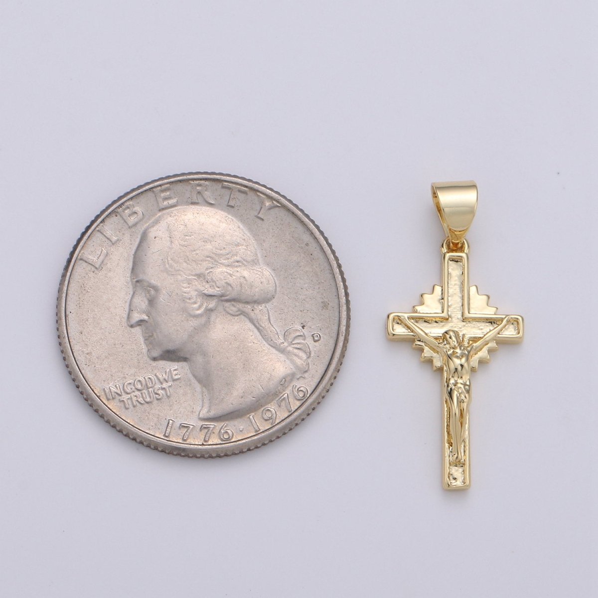Gold Cross Pendant, crucifix cross charm Jesus Pendant Religious Necklace Pendant, 14k Gold Filled Religious Jewelry Making I-913 - DLUXCA
