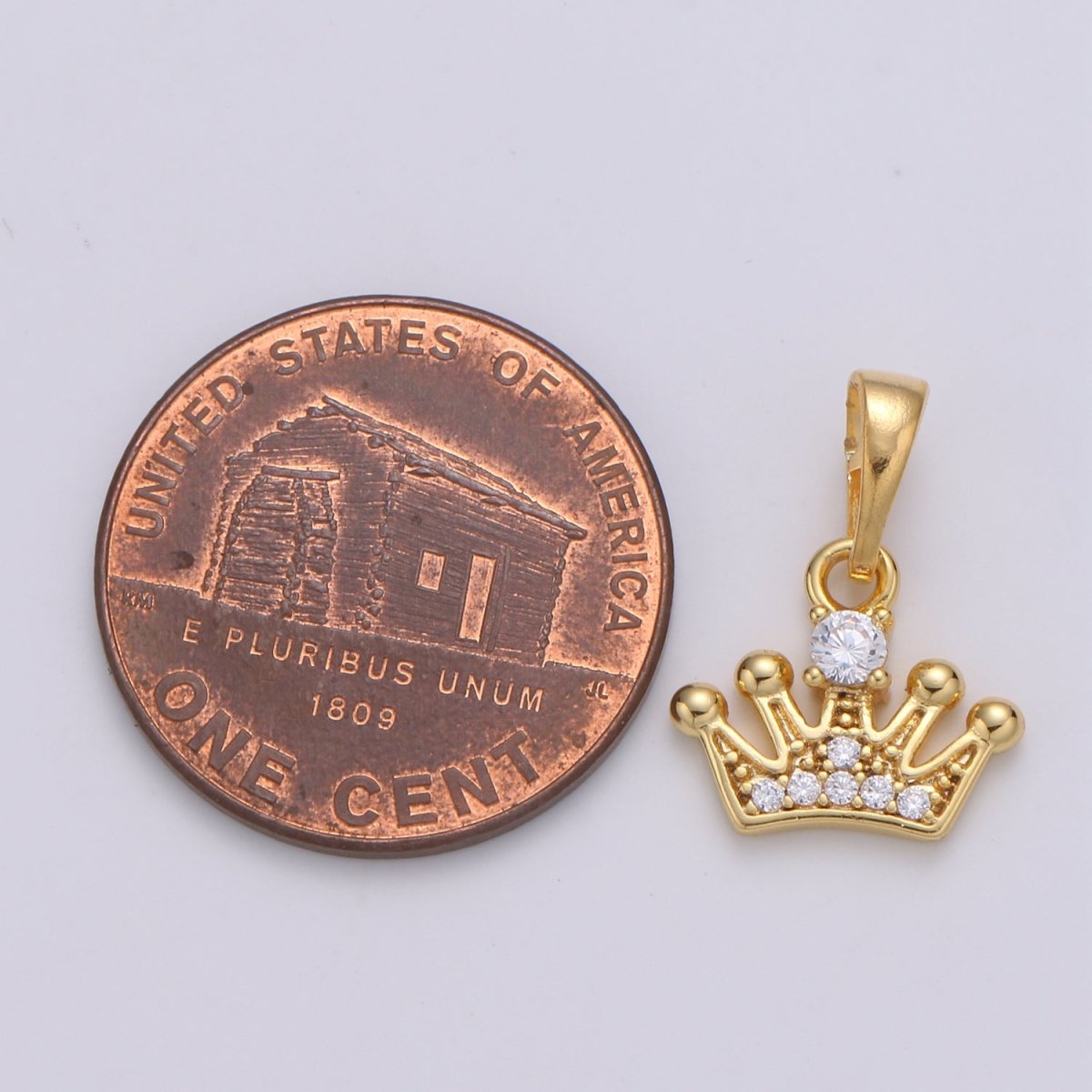 Gold Crown Cubic Mini Pendant, Cluster Cubic Pave Tiara Charm J-226