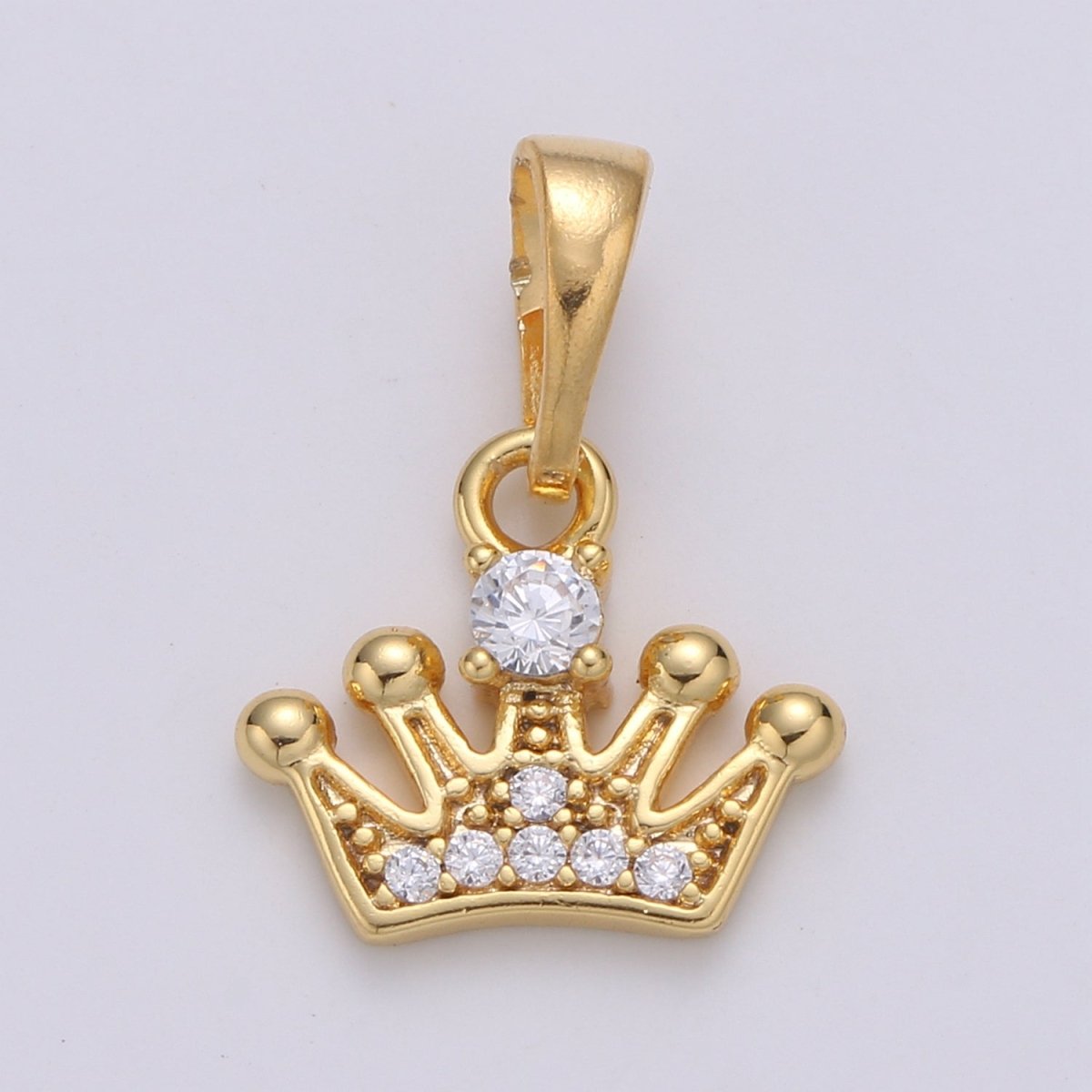 Gold Crown Cubic Mini Pendant, Cluster Cubic Pave Tiara Charm J-226
