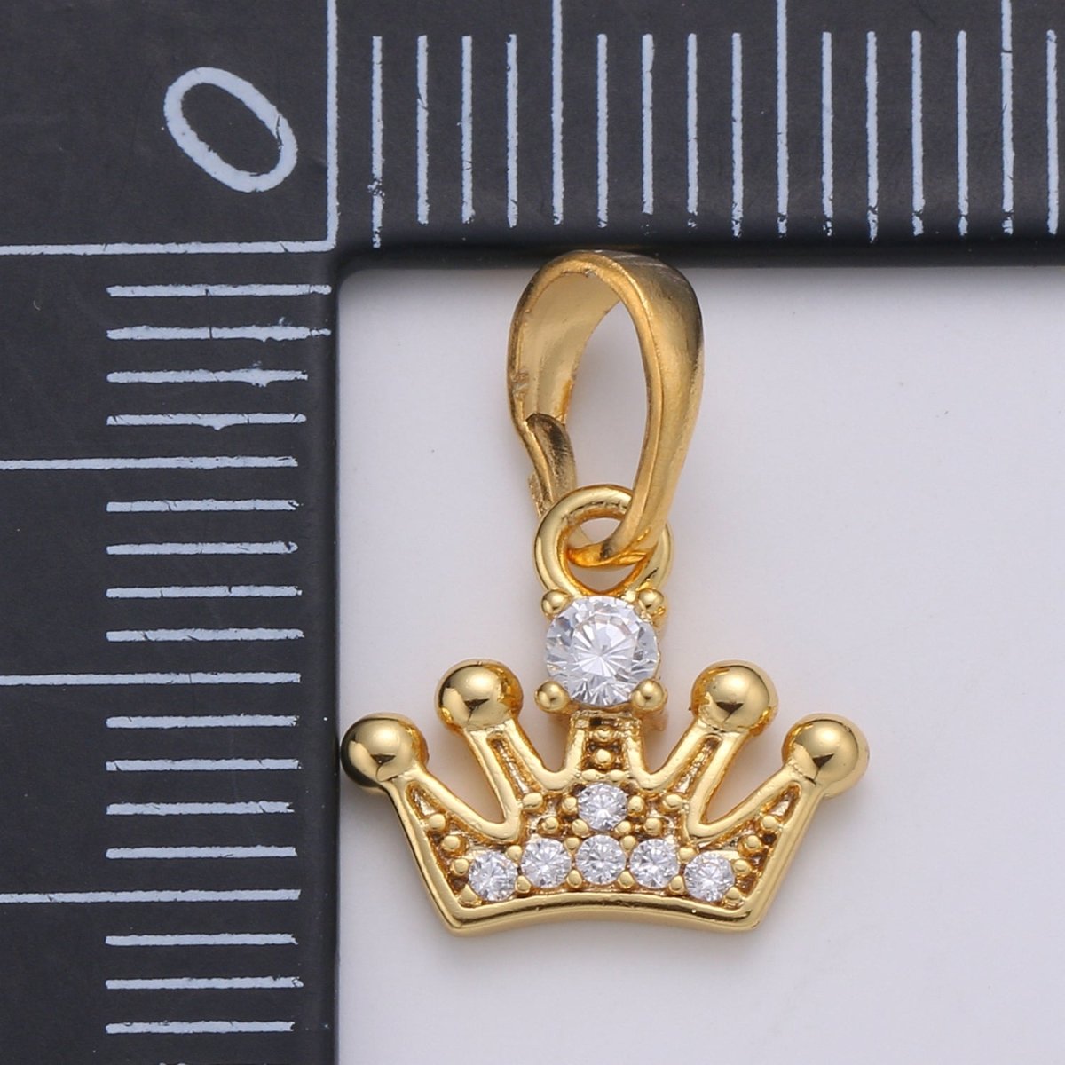 Gold Crown Cubic Mini Pendant, Cluster Cubic Pave Tiara Charm J-226