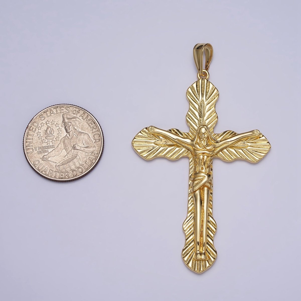 Gold Crucifix Cross Leaf Nature-Themed Religious Pendant | AA084 - DLUXCA