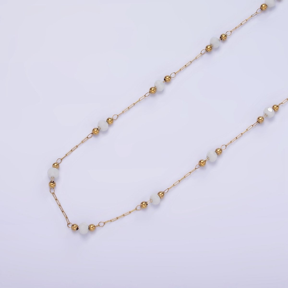 Gold Crystal Beaded Chains Stainless Steel Rosary Cable Chain Glass Rondelles with 3mm GREEN Round Beads | ROLL-1458 to ROLL-1464 and ROLL-1475