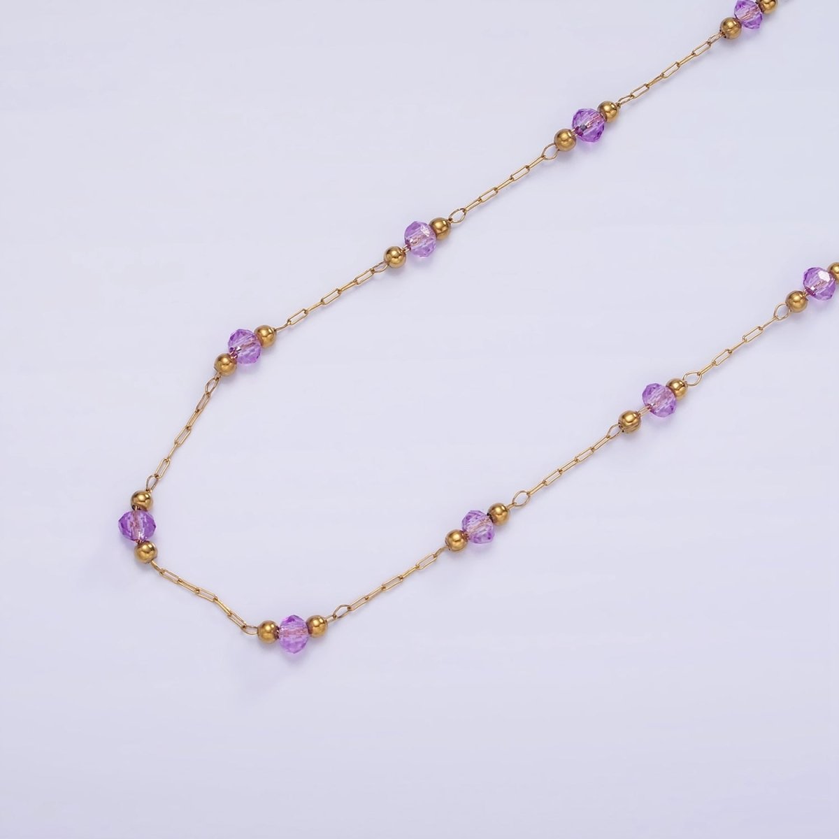 Gold Crystal Beaded Chains Stainless Steel Rosary Cable Chain Glass Rondelles with 3mm GREEN Round Beads | ROLL-1458 to ROLL-1464 and ROLL-1475