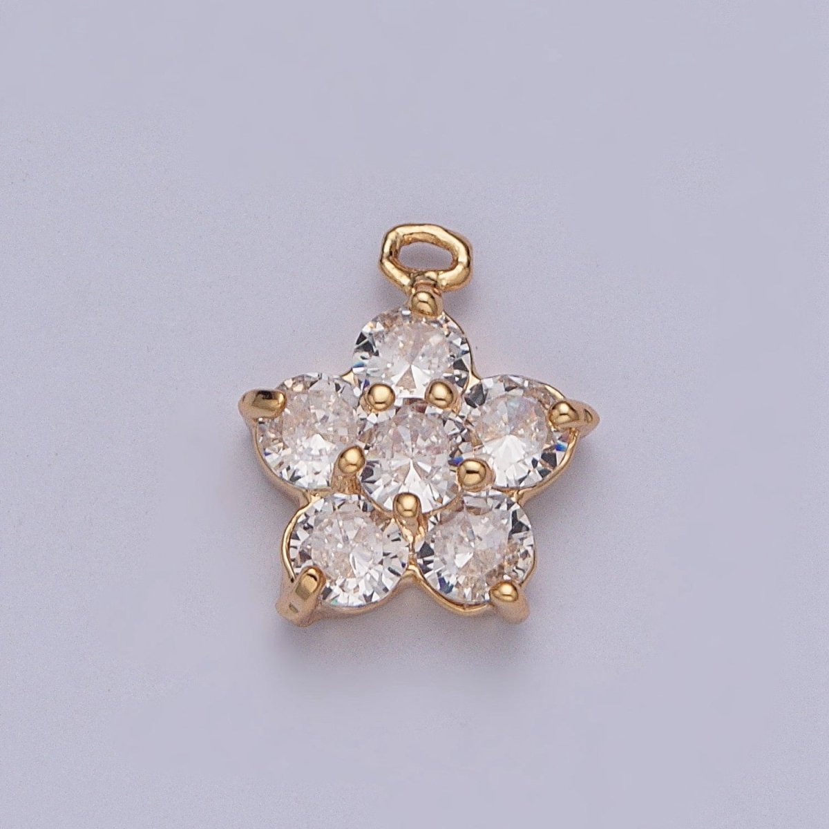 Gold Crystal Flower Round Cubic Zirconia Charm For Nature Garden Jewelry Making | X-204 - DLUXCA