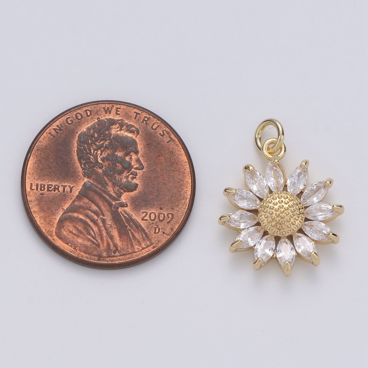 Gold Crystal Sunflower Gold Filled Charm - D-483