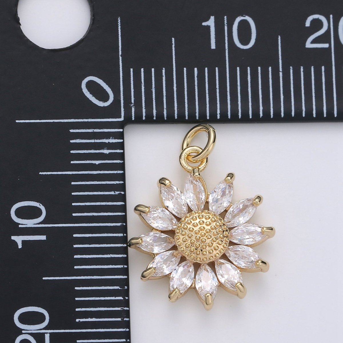 Gold Crystal Sunflower Gold Filled Charm - D-483