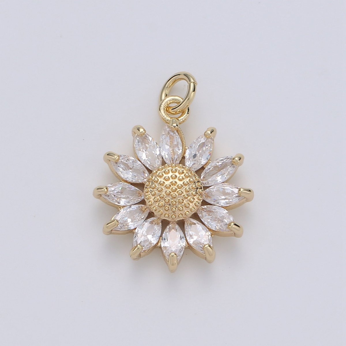 Gold Crystal Sunflower Gold Filled Charm - D-483
