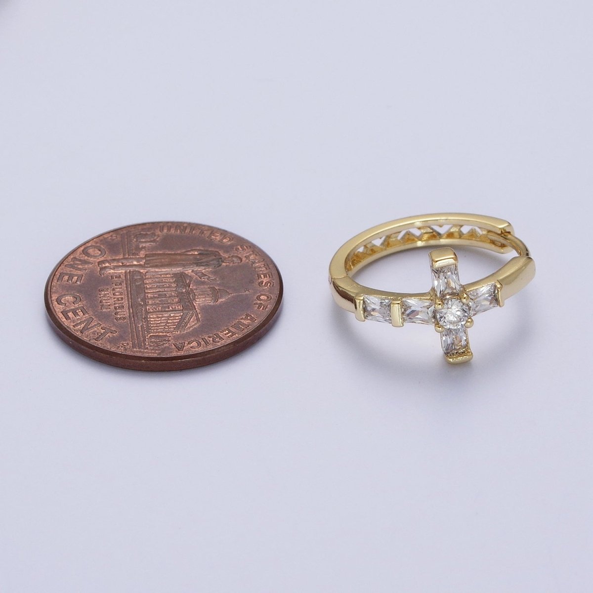 Gold Cubic Cross Huggie Earring Religious Hoop Earring Jewelry Y-049 - DLUXCA