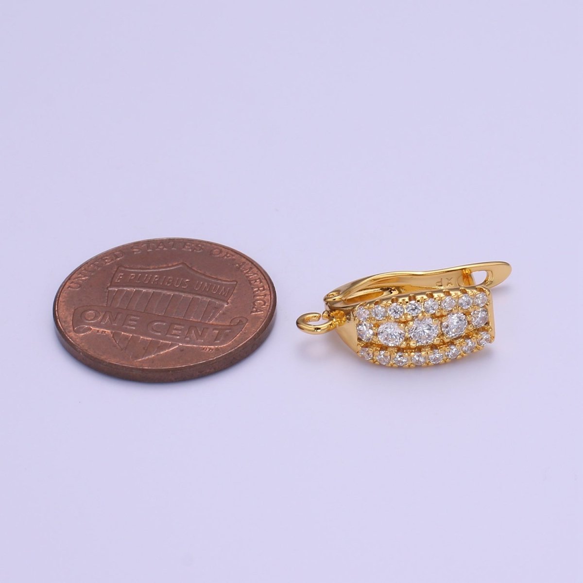 Gold cubic one touch w/ open link, Nickel free 1 pair Earring Lever back earring making, CZ hoop earring charm Supply L-223