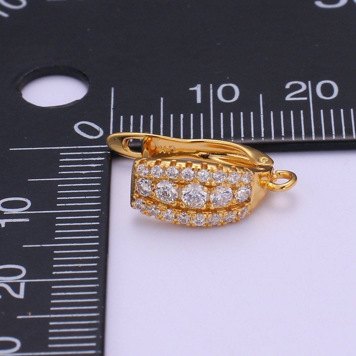 Gold cubic one touch w/ open link, Nickel free 1 pair Earring Lever back earring making, CZ hoop earring charm Supply L-223