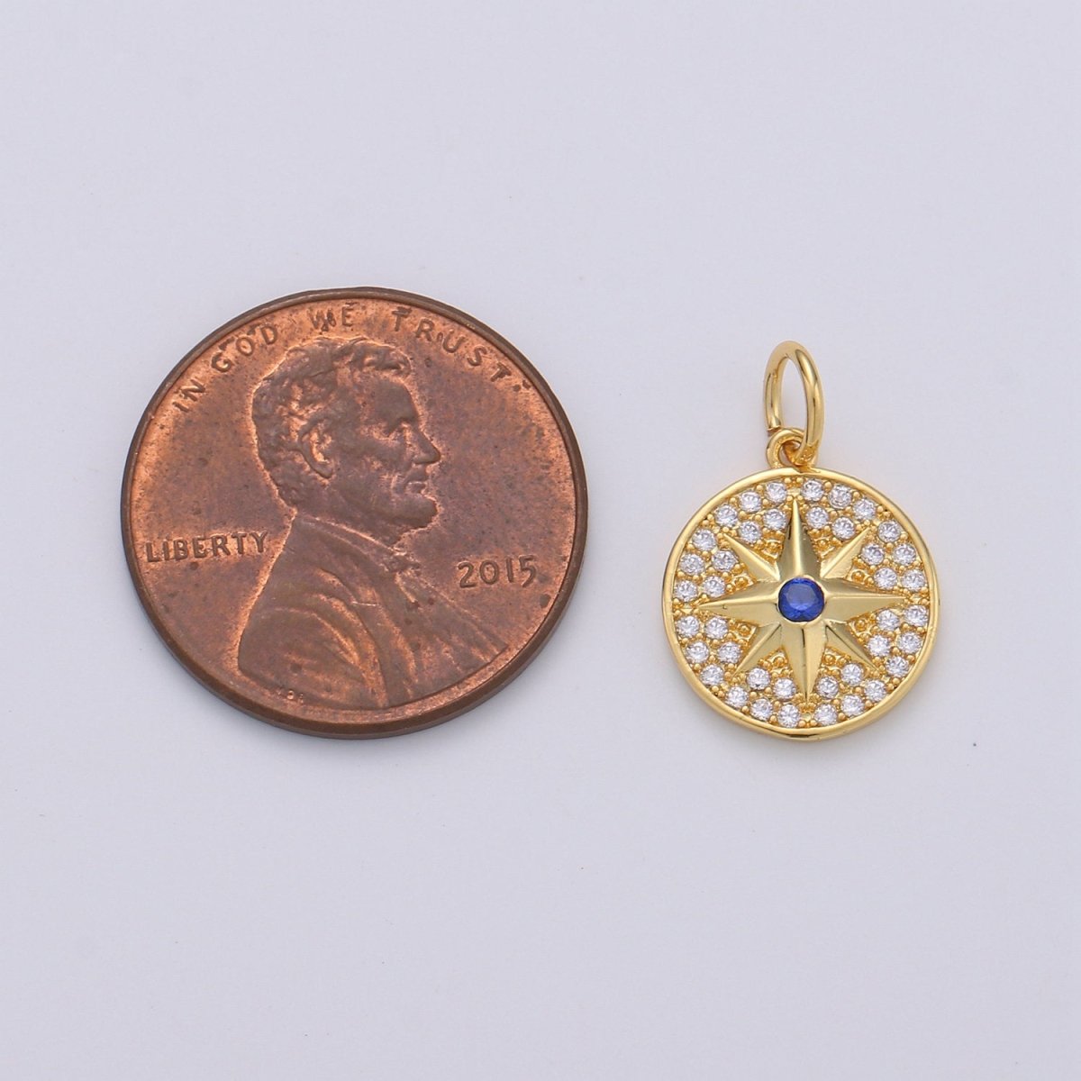 Gold cubic Star charms ,cubic North Star pendants, Coin charm, medallion charm, Celstial star pendants Real Gold Plated / Silver plated D-283 D-284