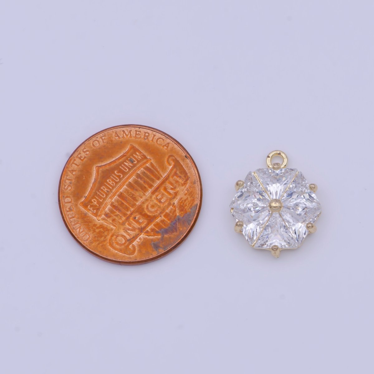 Gold Cubic Zirconia Six Sided Hexagon CZ Charm For Add on Jewelry Making | X-714 - DLUXCA