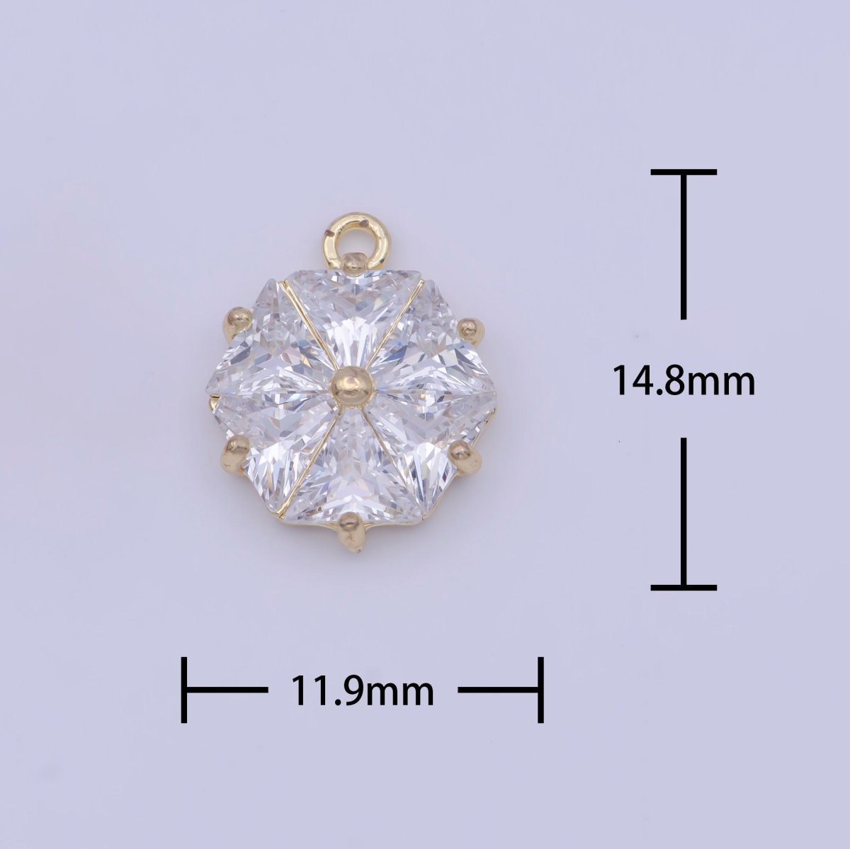 Gold Cubic Zirconia Six Sided Hexagon CZ Charm For Add on Jewelry Making | X-714 - DLUXCA