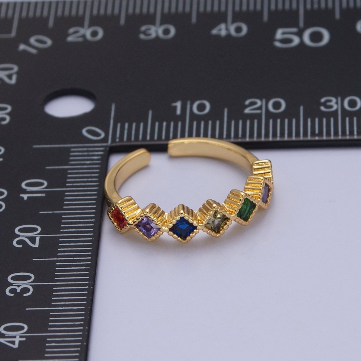 Gold Cuff CZ Ring Open Cuff Ring Tiny Rhombus Diamonds Ring-Adjustable Ring Minimalist Jewelry O-2132 - DLUXCA