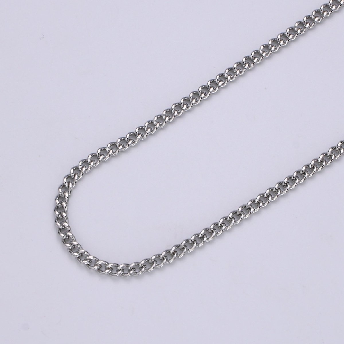 Gold CURB Chain by Yard, Wholesale Bulk Roll Chain For Jewelry Making, Width 2.9mm, 24K Gold Plated, White Gold Plated Matte Unfinished Chain | ROLL-497, ROLL-498 Clearance Pricing
