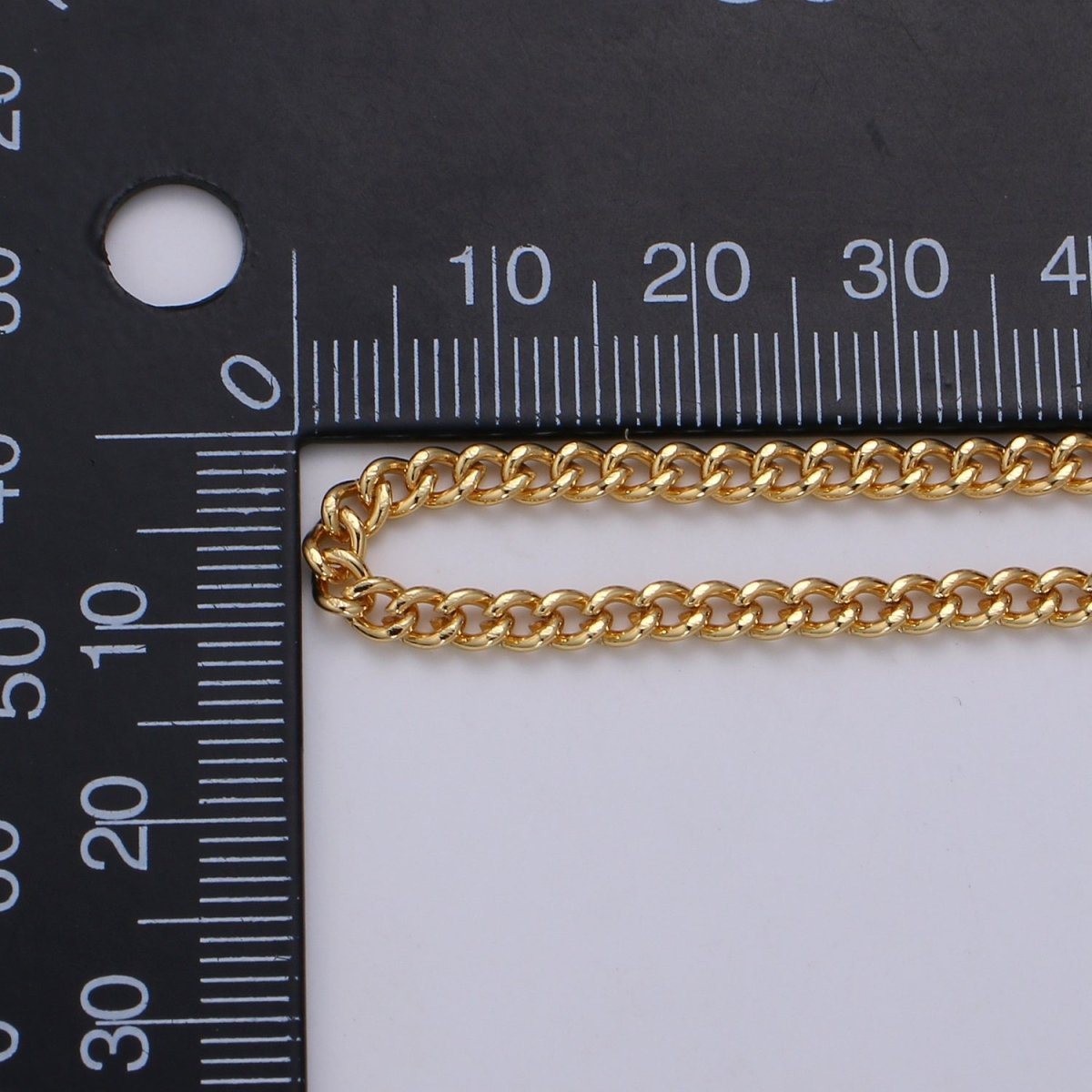 Gold CURB Chain by Yard, Wholesale Bulk Roll Chain For Jewelry Making, Width 2.9mm, 24K Gold Plated, White Gold Plated Matte Unfinished Chain | ROLL-497, ROLL-498 Clearance Pricing