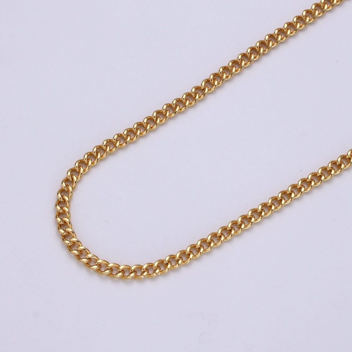 Gold CURB Chain by Yard, Wholesale Bulk Roll Chain For Jewelry Making, Width 2.9mm, 24K Gold Plated, White Gold Plated Matte Unfinished Chain | ROLL-497, ROLL-498 Clearance Pricing