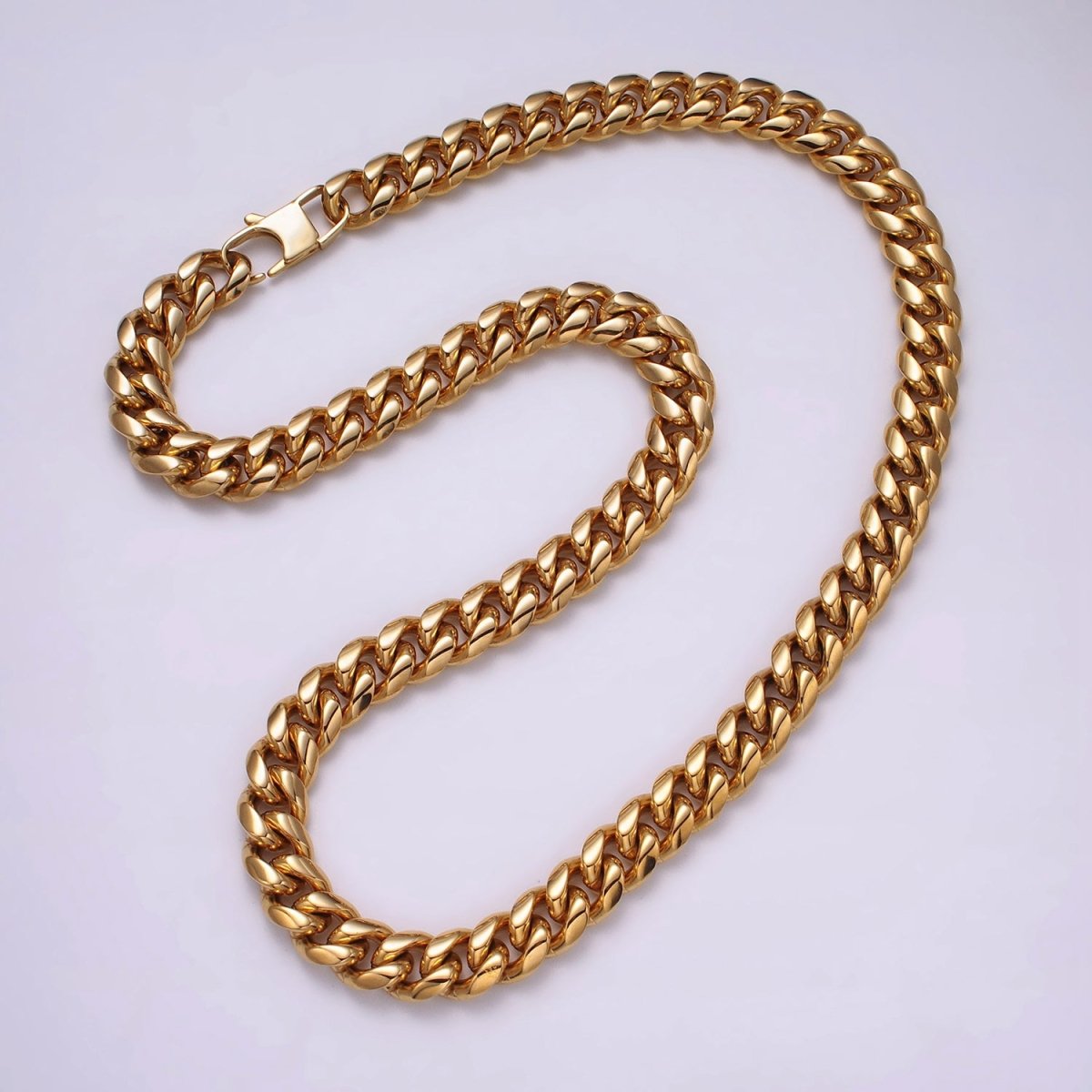 Gold Curb Chain Cuban Necklace for Men - Heavy Stainless Steel 10 12 14 mm Thickness 24.5 inch long WA-1726 WA-1727 WA-1728 Clearance Pricing
