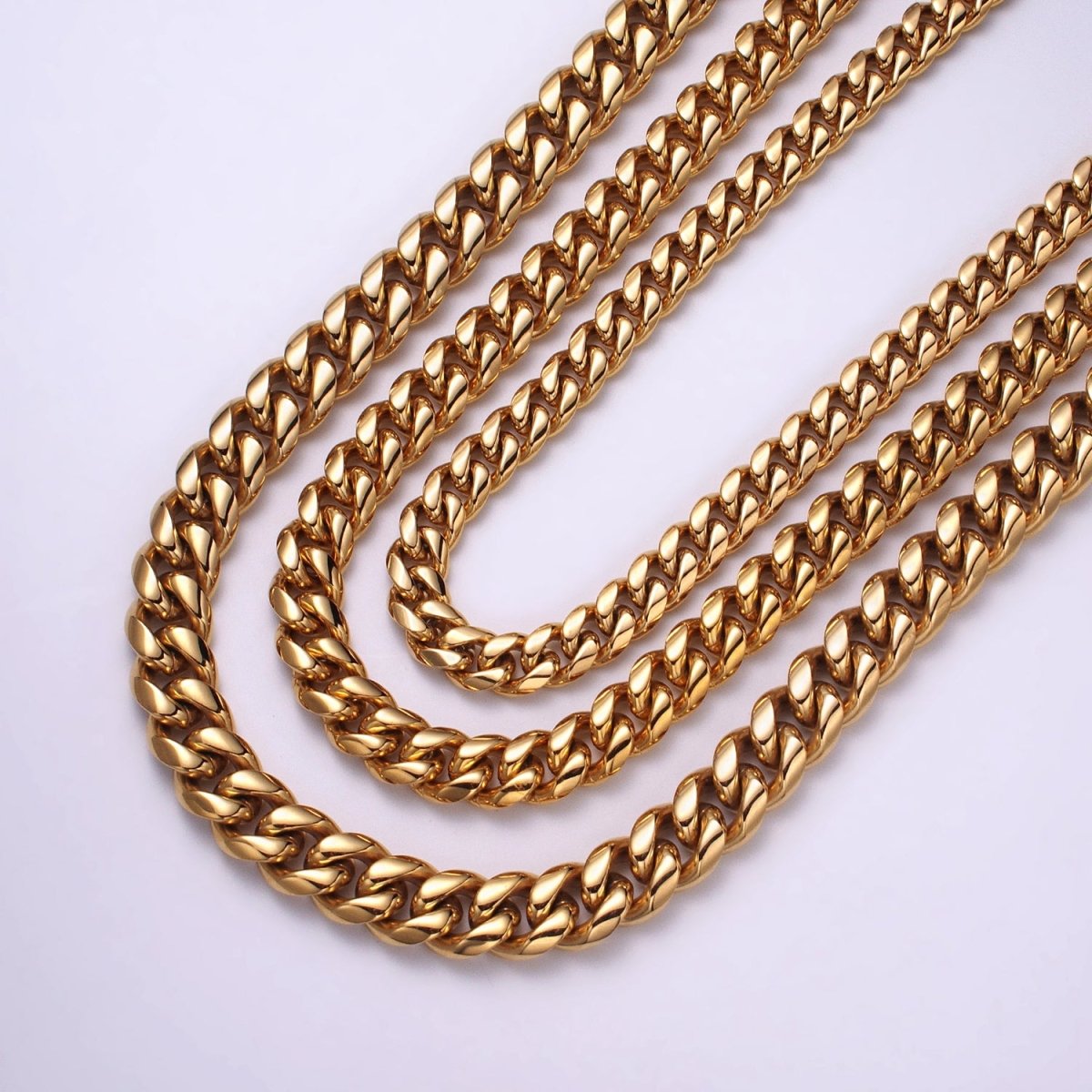 Gold Curb Chain Cuban Necklace for Men - Heavy Stainless Steel 10 12 14 mm Thickness 24.5 inch long WA-1726 WA-1727 WA-1728 Clearance Pricing