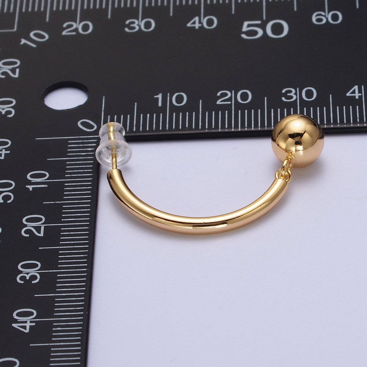 Gold Curved Half Hoop Round Ball Charm Dangle Drop Geometric Earrings | AB018 - DLUXCA