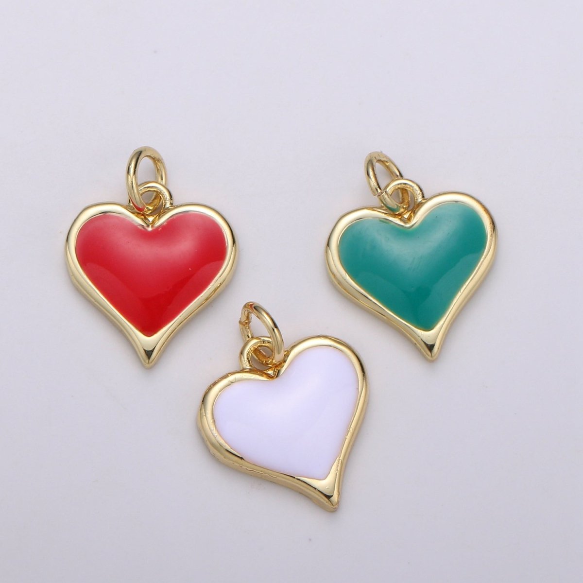 Gold Cute Dainty enamel Heart charm Red, Green, white charm 14k Gold Filled Heart Charm for Necklace Bracelet Earring Supply D-720 - D-722
