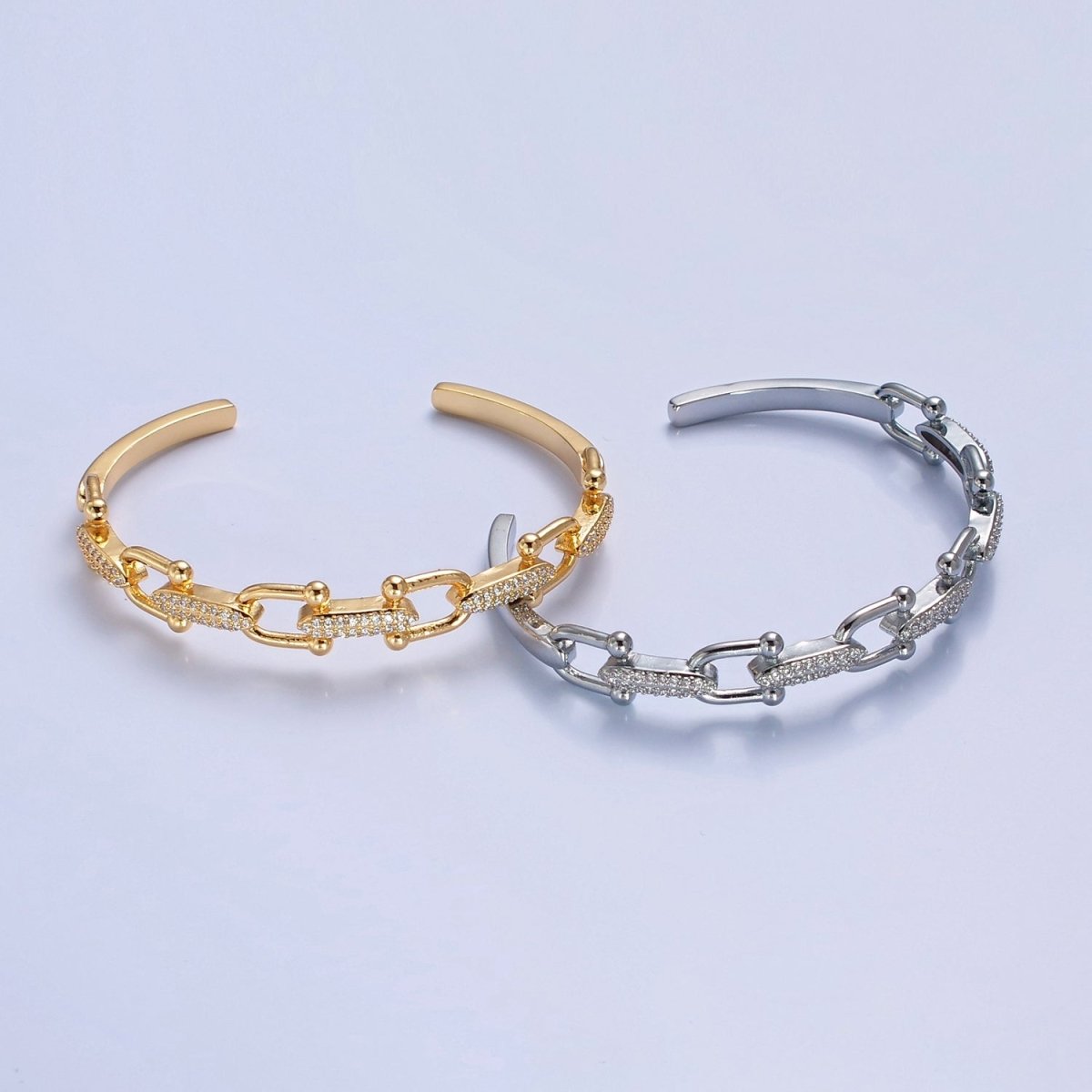 Gold CZ Bangle Bracelet Ball link chain Beaded CZ link Cuff Bracelet | WA-973 WA-974 Clearance Pricing
